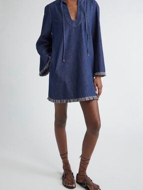 long sleeve short denim dress The Drapey Mini Size:36/48